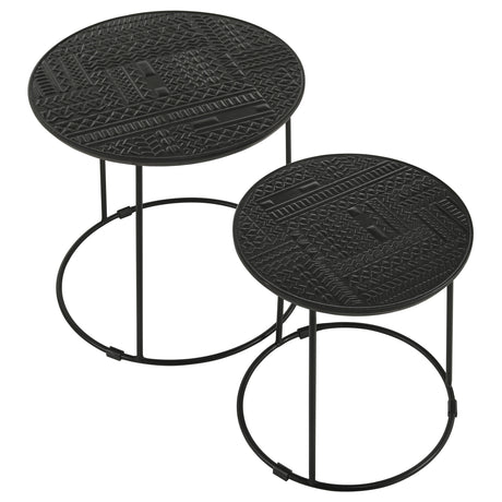 Loannis 2-piece Round Mango Wood Nesting Table Matte Black - Tampa Furniture Outlet