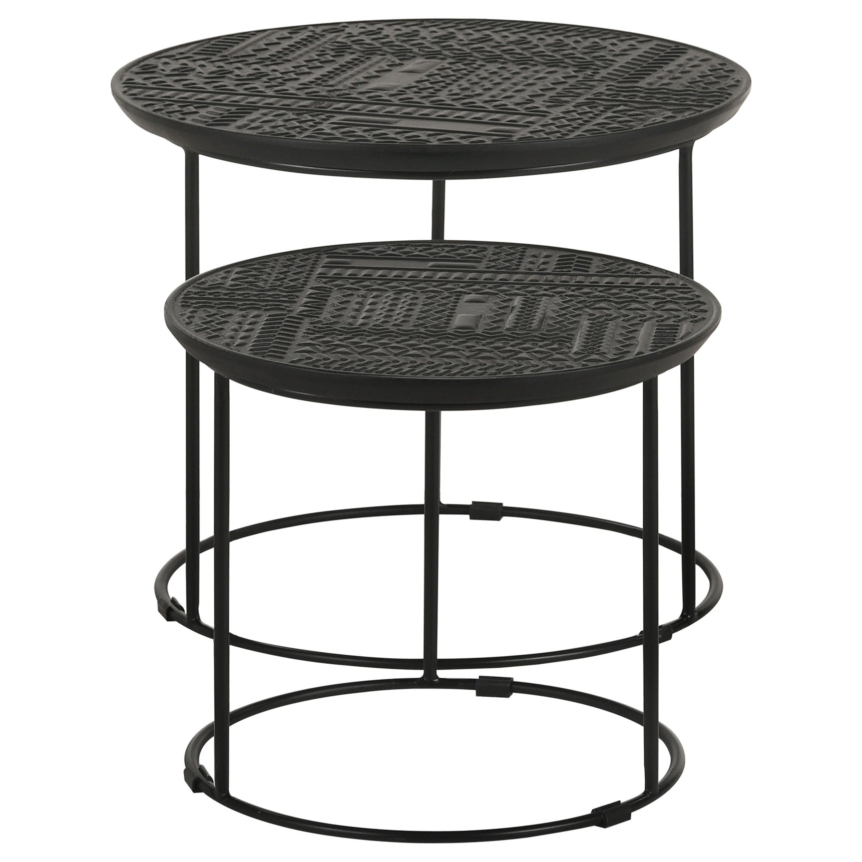 Loannis 2-piece Round Mango Wood Nesting Table Matte Black - Tampa Furniture Outlet