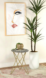Xenia Round Bone Inlay Accent Side Table White and Gold - Tampa Furniture Outlet