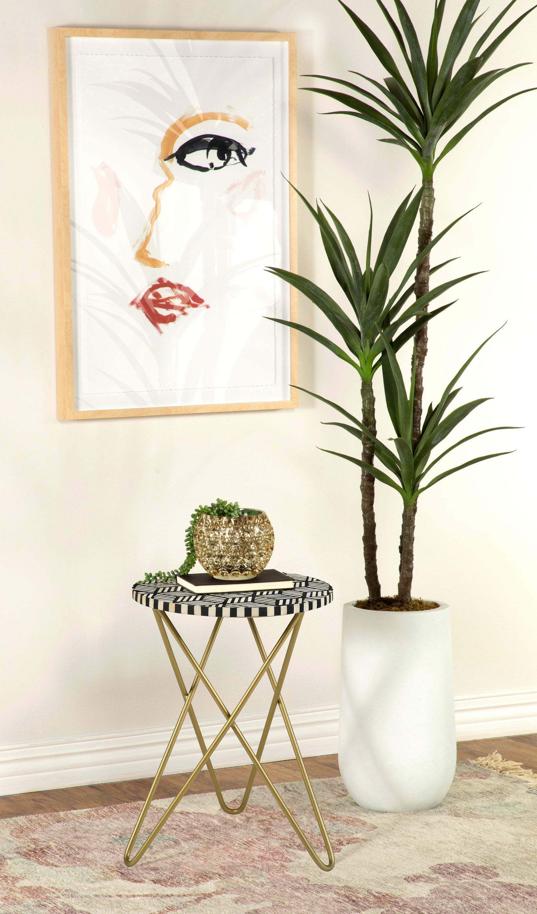Xenia Round Bone Inlay Accent Side Table White and Gold - Tampa Furniture Outlet