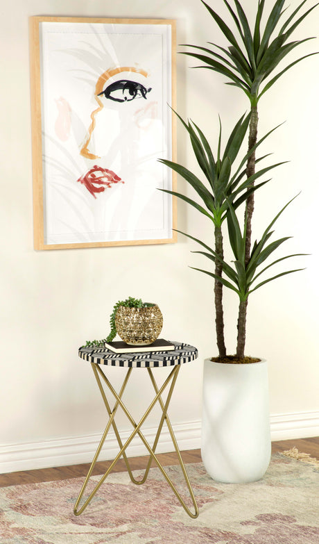 Xenia Round Bone Inlay Accent Side Table White and Gold - Tampa Furniture Outlet