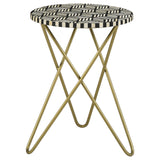 Tampa Furniture Outlet - Coaster - Xenia Round Bone Inlay Accent Side Table White and Gold - 935878
