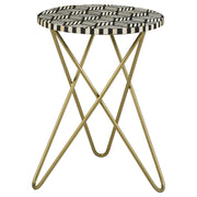 Tampa Furniture Outlet - Coaster - Xenia Round Bone Inlay Accent Side Table White and Gold - 935878