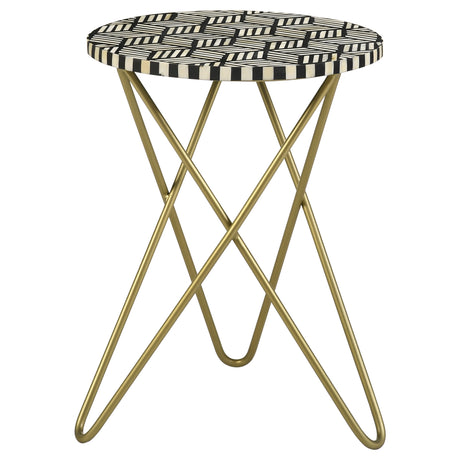 Tampa Furniture Outlet - Coaster - Xenia Round Bone Inlay Accent Side Table White and Gold - 935878