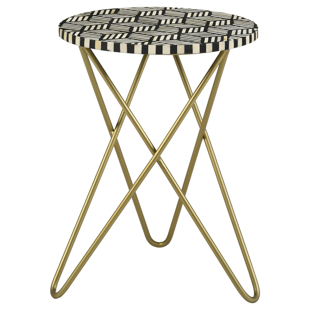 Tampa Furniture Outlet - Coaster - Xenia Round Bone Inlay Accent Side Table White and Gold - 935878