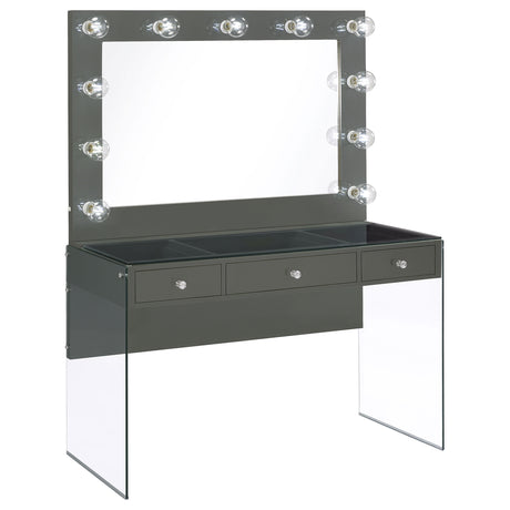 Tampa Furniture Outlet - Coaster - Afshan 3-drawer Vanity Set with Lighting Grey High Gloss - 935923