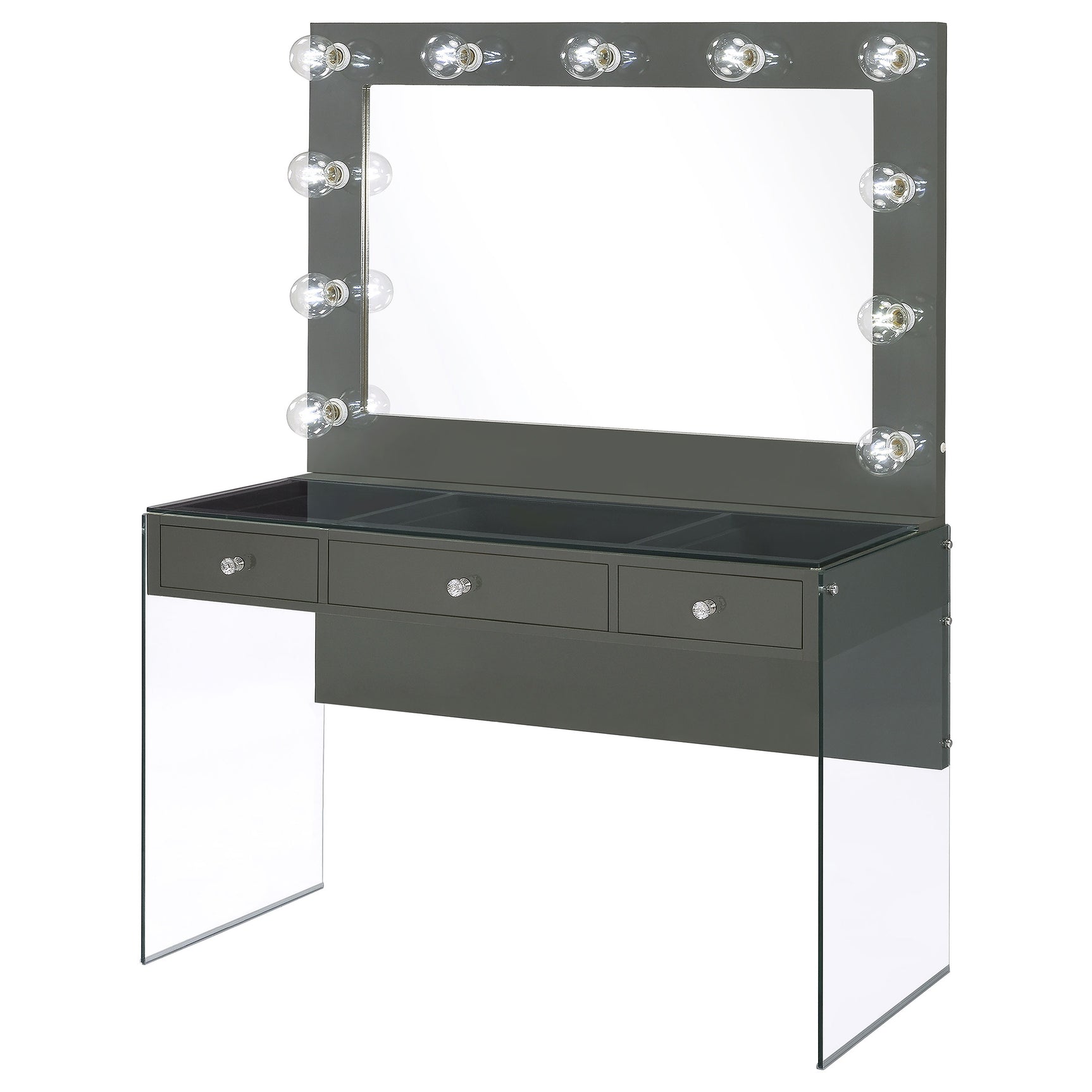 Afshan 3-drawer Vanity Set with Lighting Grey High Gloss - Tampa Furniture Outlet