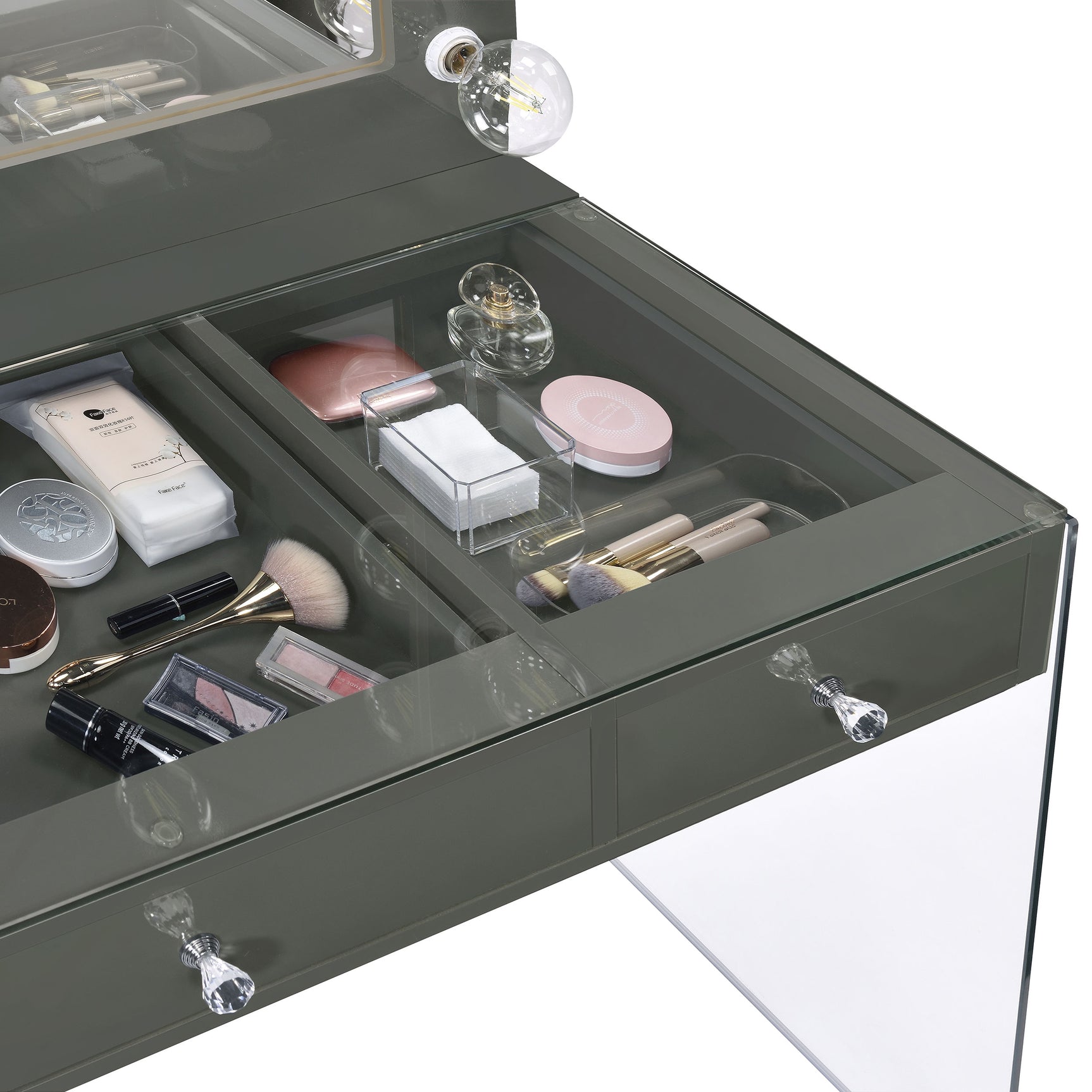 Afshan 3-drawer Vanity Set with Lighting Grey High Gloss - Tampa Furniture Outlet