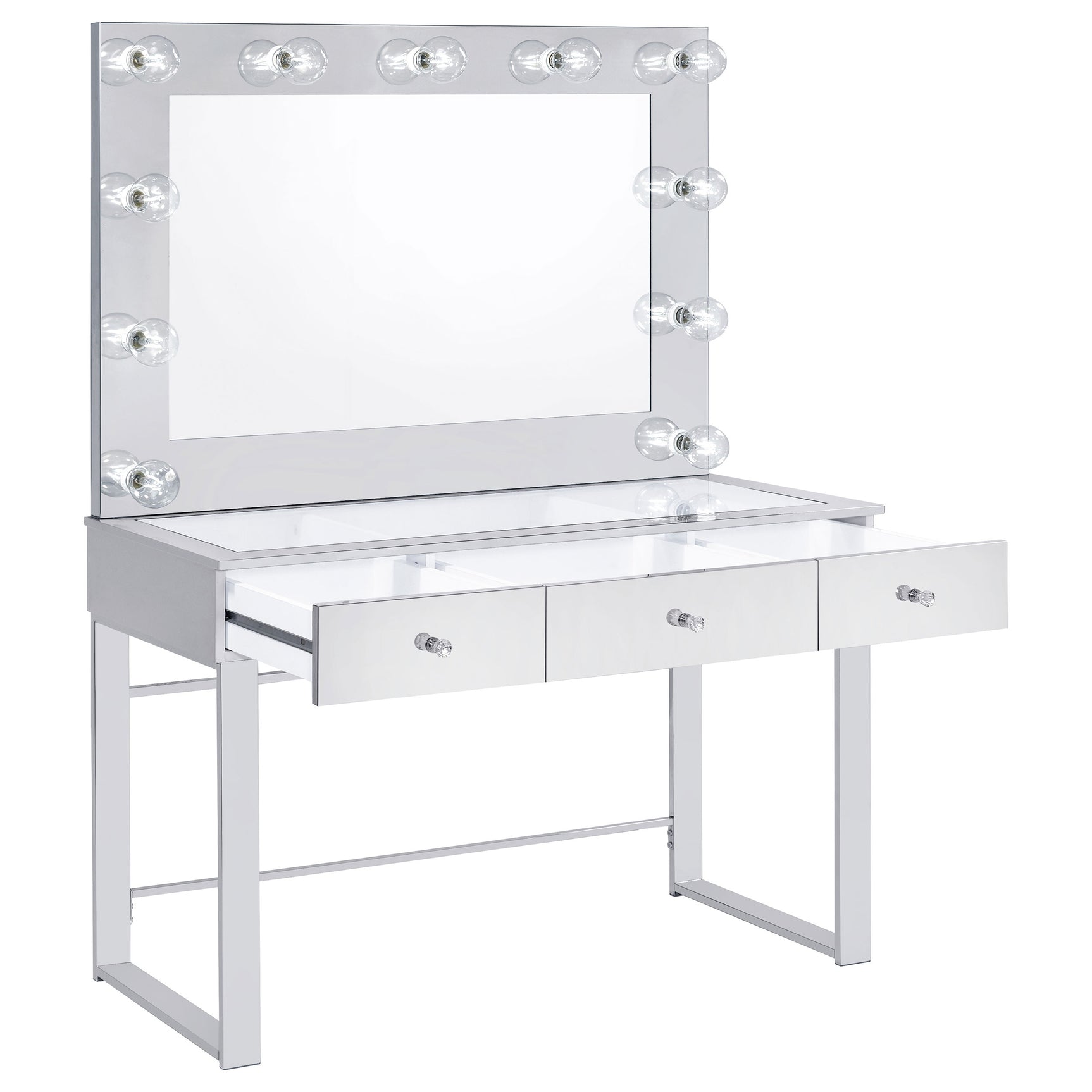 Umbridge 3-drawer Vanity Set with Lighting Chrome and White - Tampa Furniture Outlet