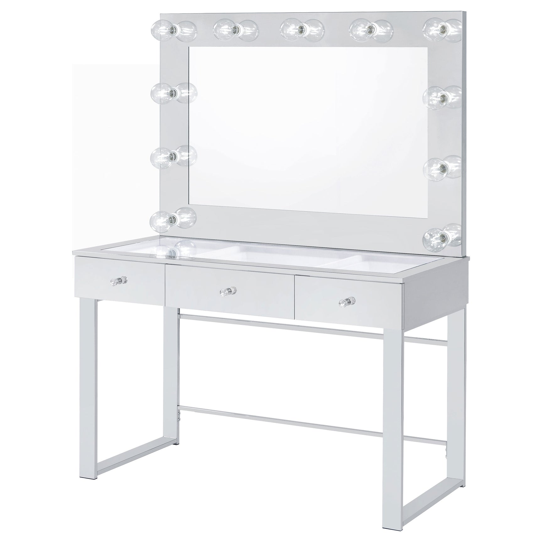 Umbridge 3-drawer Vanity Set with Lighting Chrome and White - Tampa Furniture Outlet