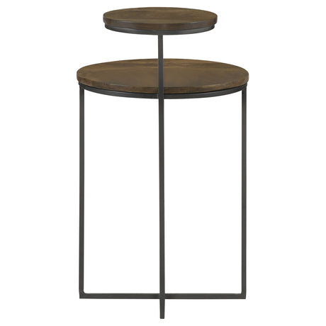 Yael Round Mango Wood Accent Side Table Natural and Gunmetal - Tampa Furniture Outlet