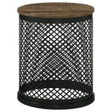 Tampa Furniture Outlet - Coaster - Aurora Round Drum Base Accent Side Table Natural and Black - 935990