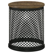 Tampa Furniture Outlet - Coaster - Aurora Round Drum Base Accent Side Table Natural and Black - 935990