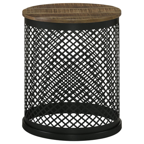 Tampa Furniture Outlet - Coaster - Aurora Round Drum Base Accent Side Table Natural and Black - 935990