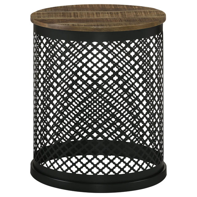 Tampa Furniture Outlet - Coaster - Aurora Round Drum Base Accent Side Table Natural and Black - 935990