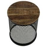 Aurora Round Drum Base Accent Side Table Natural and Black - Tampa Furniture Outlet