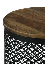 Aurora Round Drum Base Accent Side Table Natural and Black - Tampa Furniture Outlet
