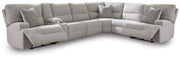 Tampa Furniture Outlet - Ashley Furniture - Acklen Place Sectional - 7-Piece Power Sectional Reclining Sofa with Storage Console / Pewter - 93605S20