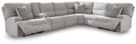 Tampa Furniture Outlet - Ashley Furniture - Acklen Place Sectional - 7-Piece Power Sectional Reclining Sofa with Storage Console / Pewter - 93605S20