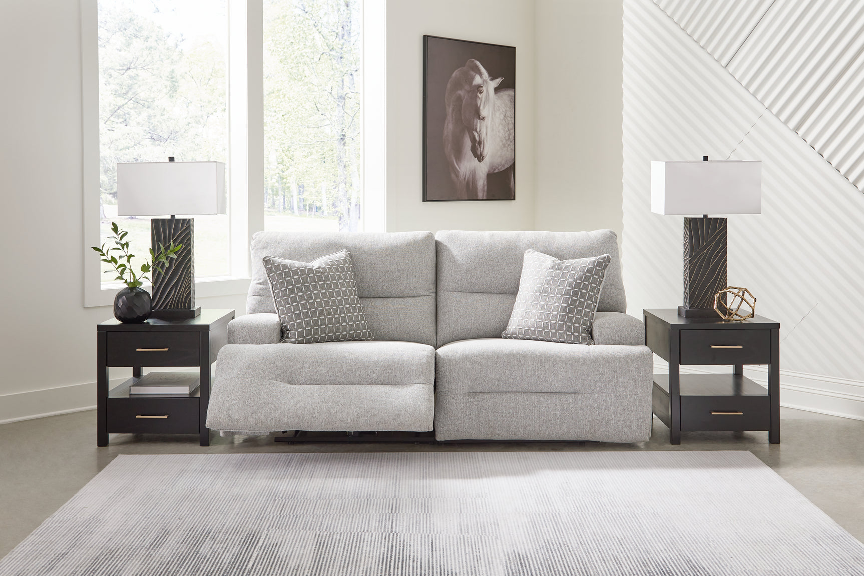 Tampa Furniture Outlet - Ashley Furniture - Acklen Place Sectional - 2-Piece Power Reclining Sectional Loveseat / Pewter - 93605S16