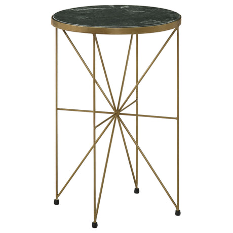 Tampa Furniture Outlet - Coaster - Eliska Round Green Marble Top Accent Side Table Antique Gold - 936061