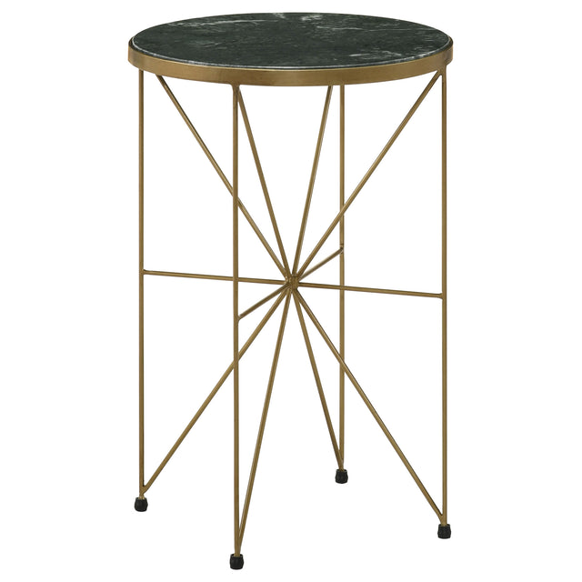 Tampa Furniture Outlet - Coaster - Eliska Round Green Marble Top Accent Side Table Antique Gold - 936061