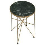 Eliska Round Green Marble Top Accent Side Table Antique Gold - Tampa Furniture Outlet