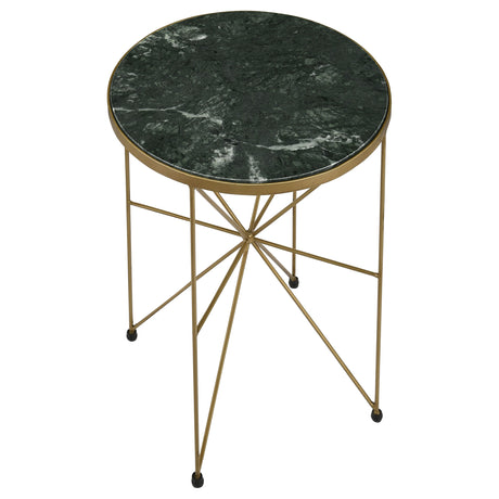 Eliska Round Green Marble Top Accent Side Table Antique Gold - Tampa Furniture Outlet