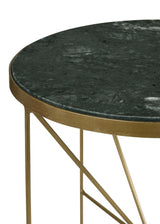 Eliska Round Green Marble Top Accent Side Table Antique Gold - Tampa Furniture Outlet