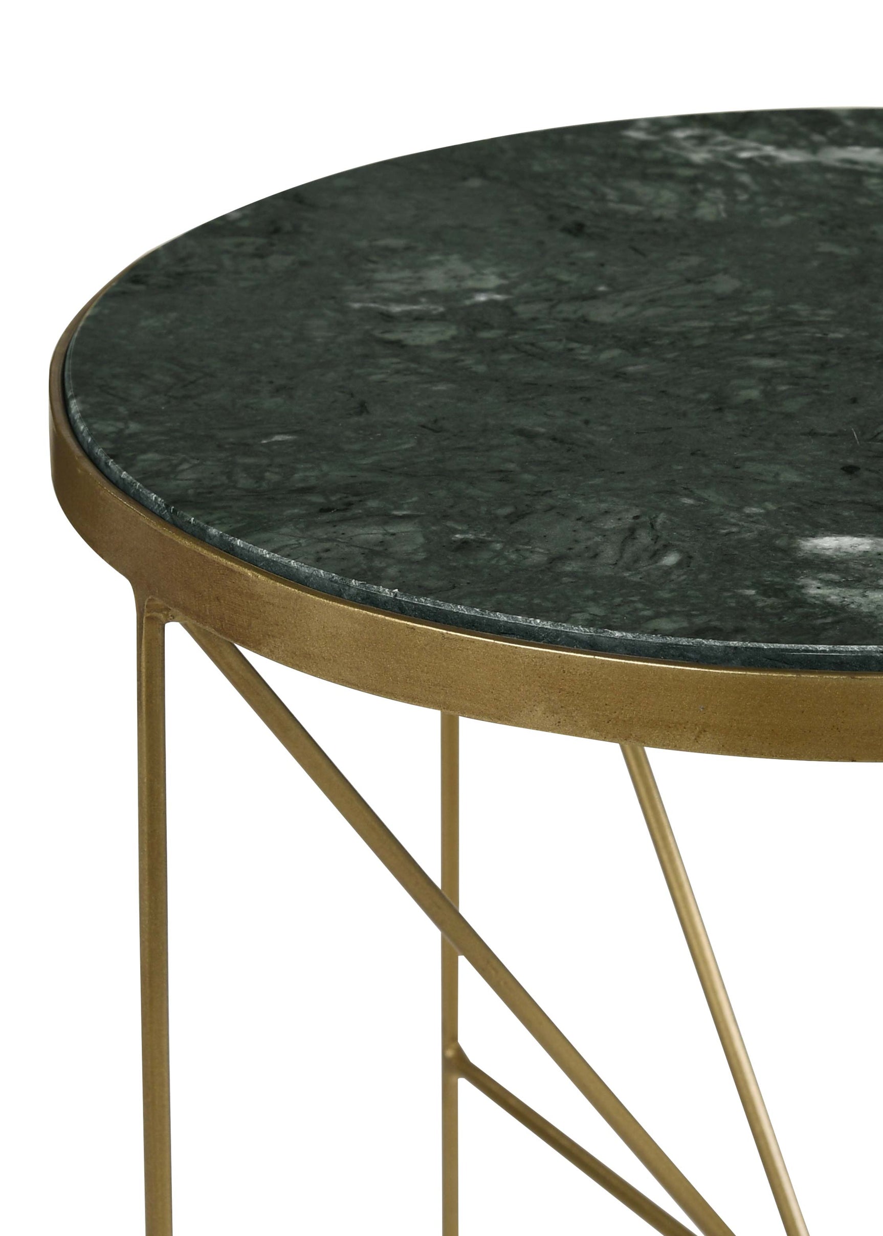 Eliska Round Green Marble Top Accent Side Table Antique Gold - Tampa Furniture Outlet