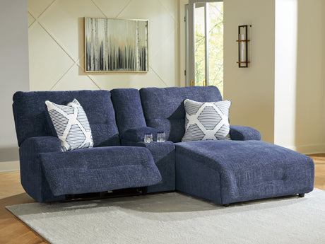 Tampa Furniture Outlet - Ashley Furniture - Acklen Place Sectional - 3-Piece Power Reclining Sectional Sofa with Chaise / Navy - 93607S4