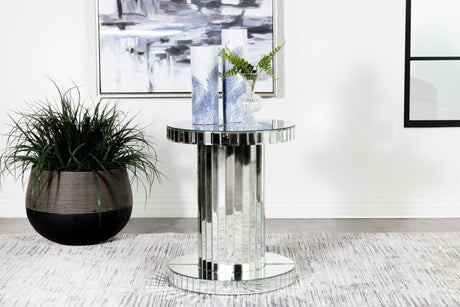 Dorielle Round Mirrored Acrylic Crystal Side Table Silver - Tampa Furniture Outlet