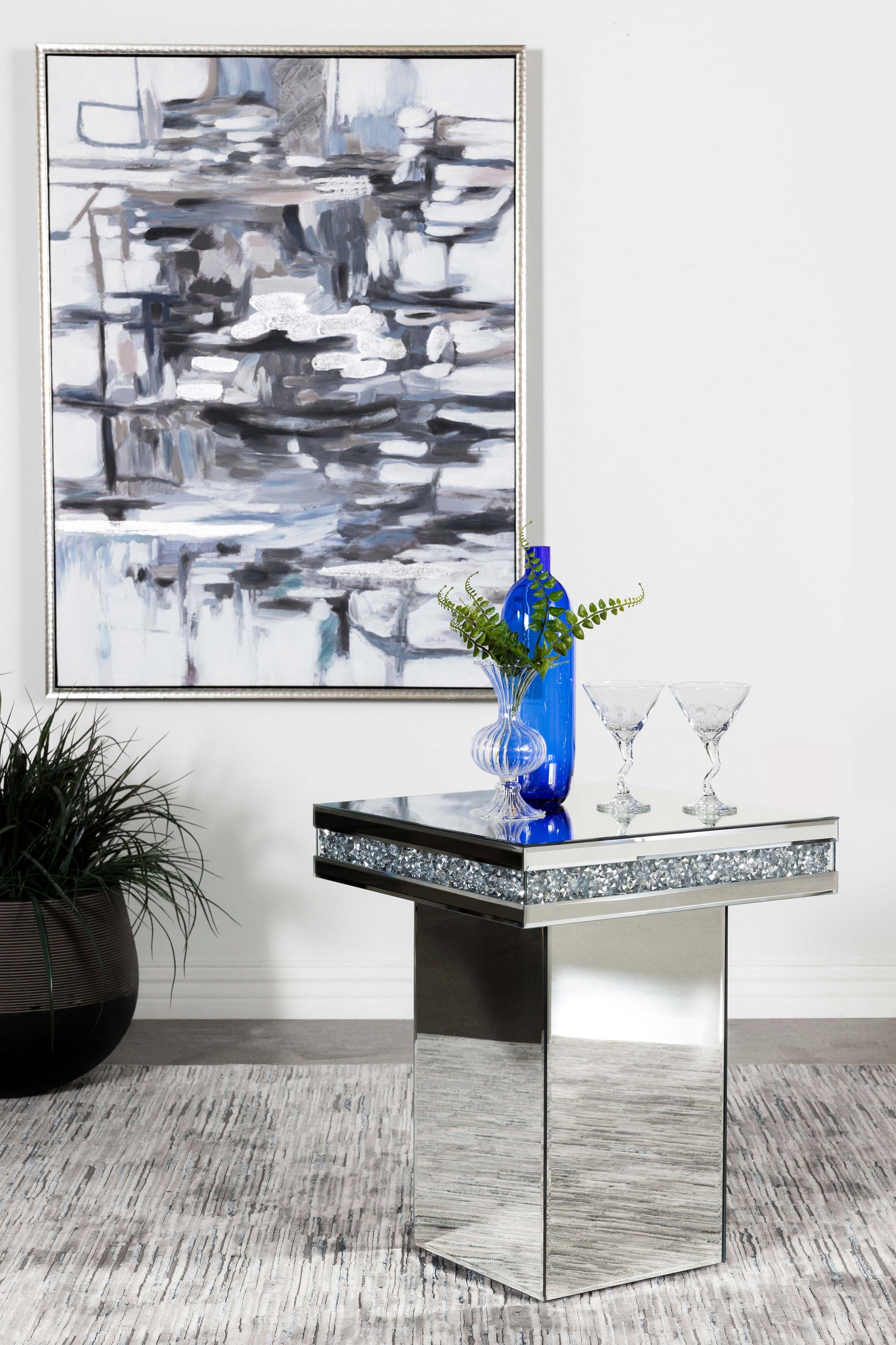 Elora Square Mirrored Accent Side Table Silver - Tampa Furniture Outlet
