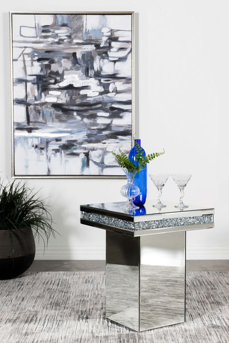 Elora Square Mirrored Accent Side Table Silver - Tampa Furniture Outlet