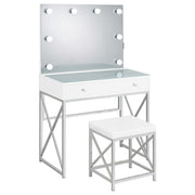 Tampa Furniture Outlet - Coaster - Eliza Vanity Set with Lighting & Stool White and Chrome - 936164
