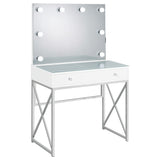 Eliza Vanity Set with Lighting & Stool White and Chrome - Tampa Furniture Outlet