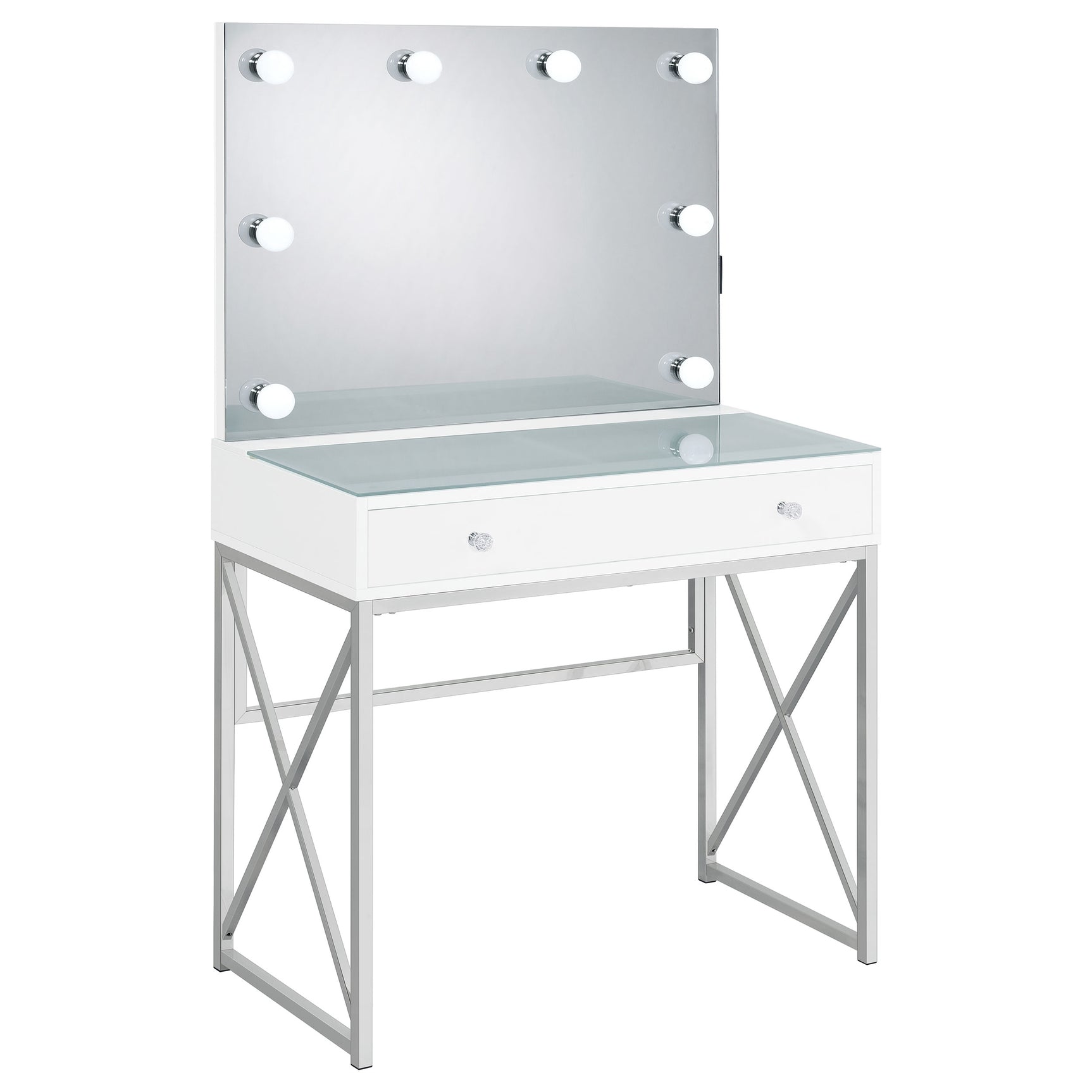 Eliza Vanity Set with Lighting & Stool White and Chrome - Tampa Furniture Outlet