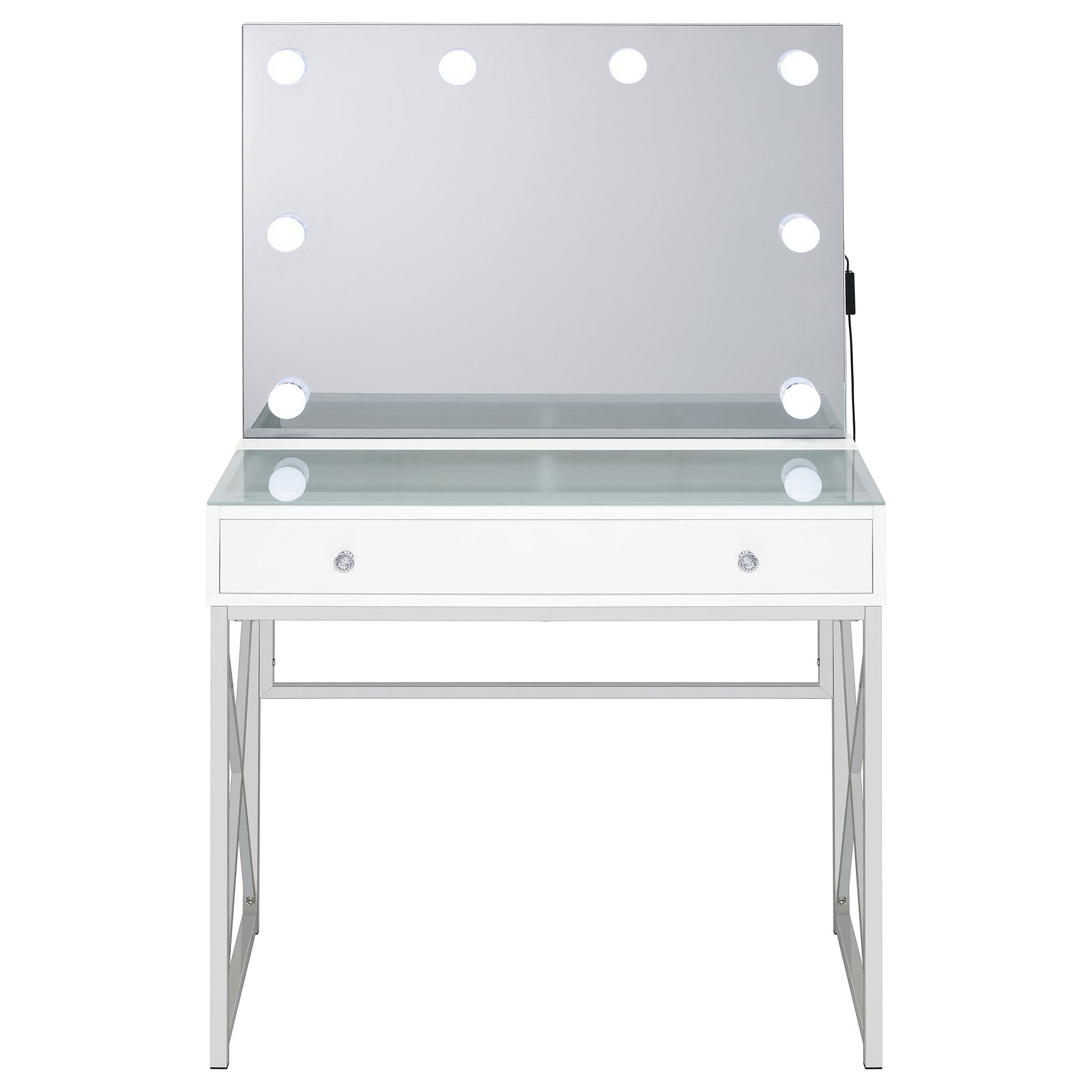 Eliza Vanity Set with Lighting & Stool White and Chrome - Tampa Furniture Outlet