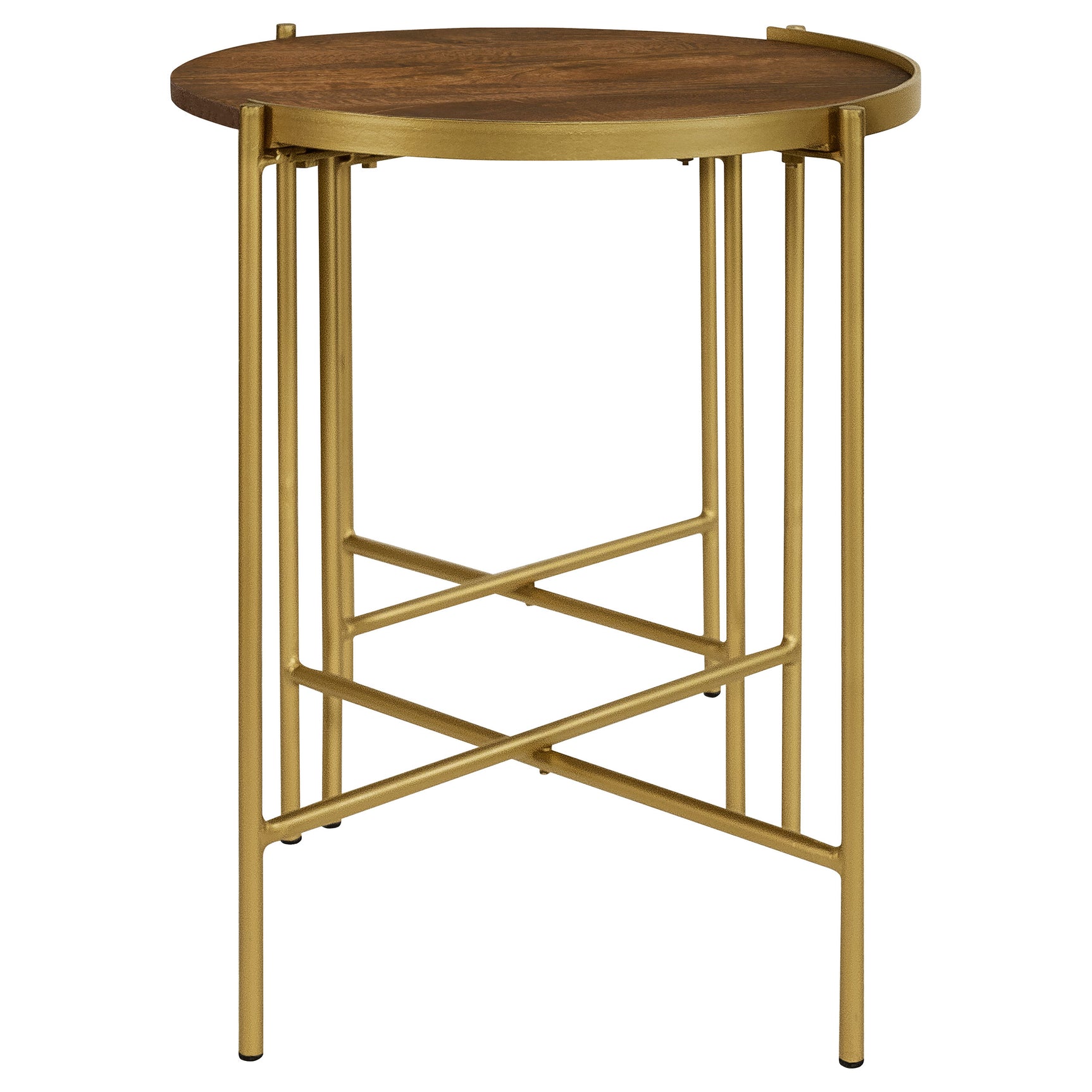 Malka 2-piece Round Wood Nesting Table Dark Brown and Gold - Tampa Furniture Outlet