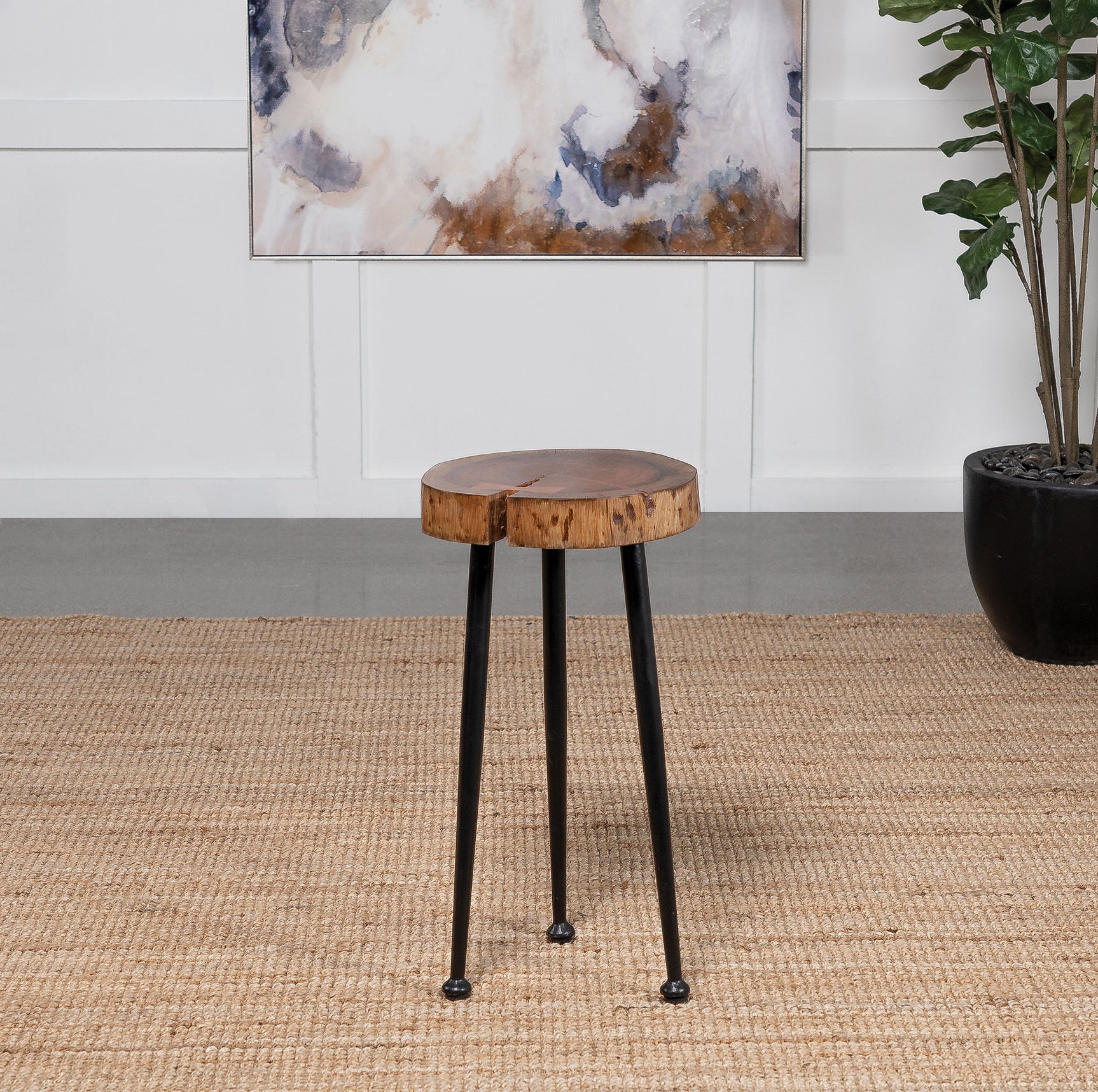 Keith Round Solid Tree Trunk Side Table Natural and Black - Tampa Furniture Outlet