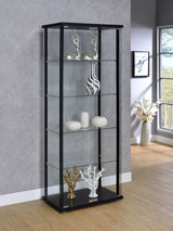 Delphinium 4-Shelf Clear Glass Curio Display Cabinet Black - Tampa Furniture Outlet