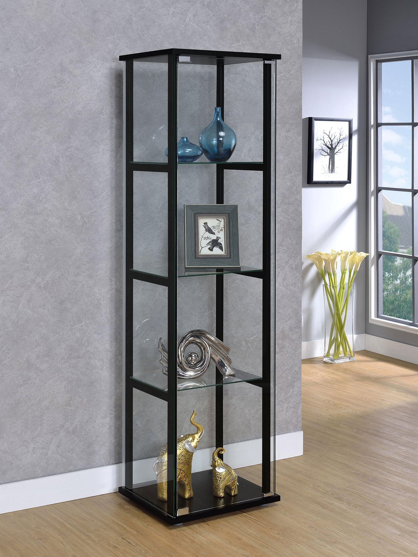 Cyclamen 4-shelf Clear Glass Curio Display Cabinet Black - Tampa Furniture Outlet