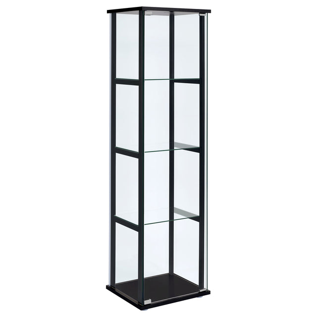 Tampa Furniture Outlet - Coaster - Cyclamen 4-shelf Clear Glass Curio Display Cabinet Black - 950171