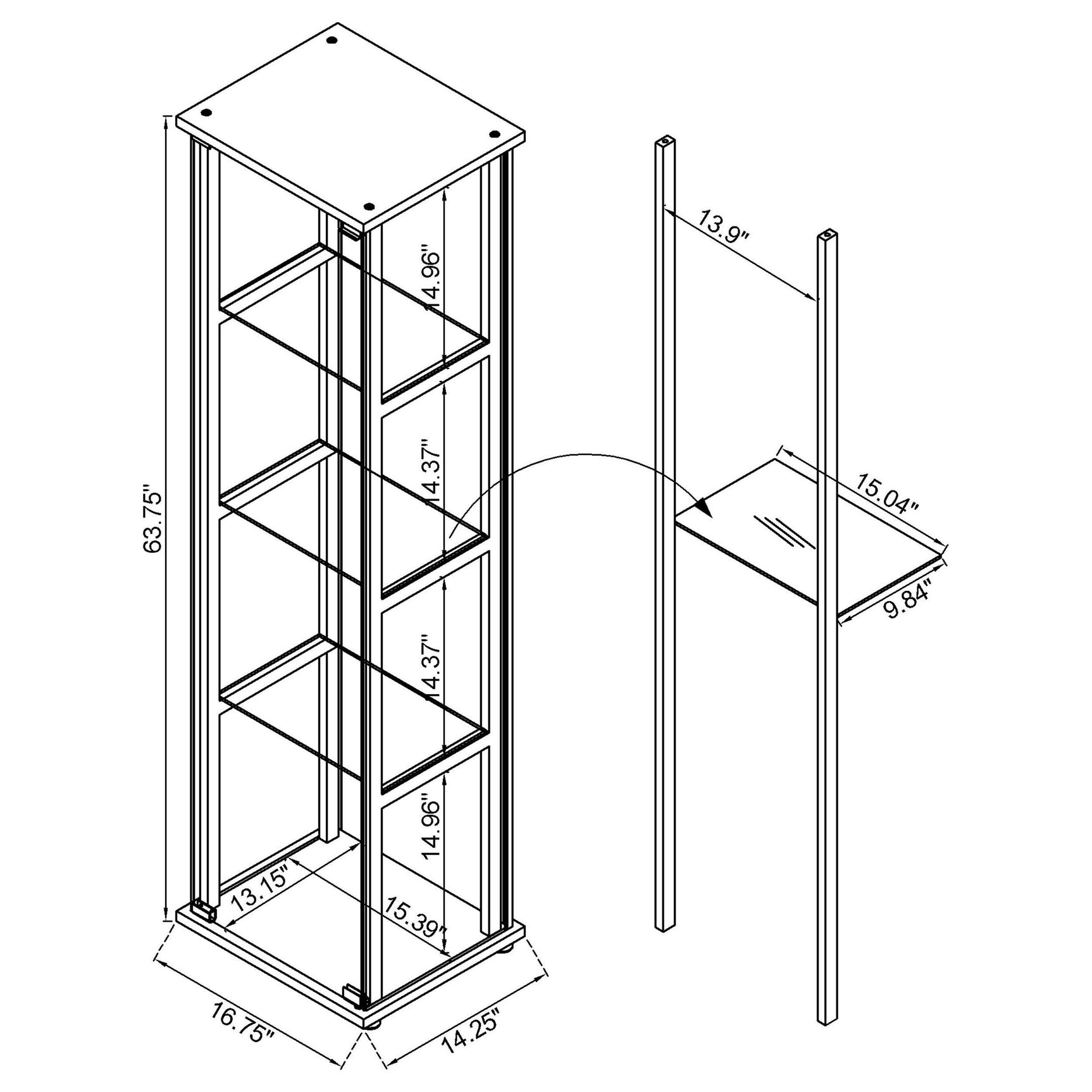Cyclamen 4-shelf Clear Glass Curio Display Cabinet Black - Tampa Furniture Outlet