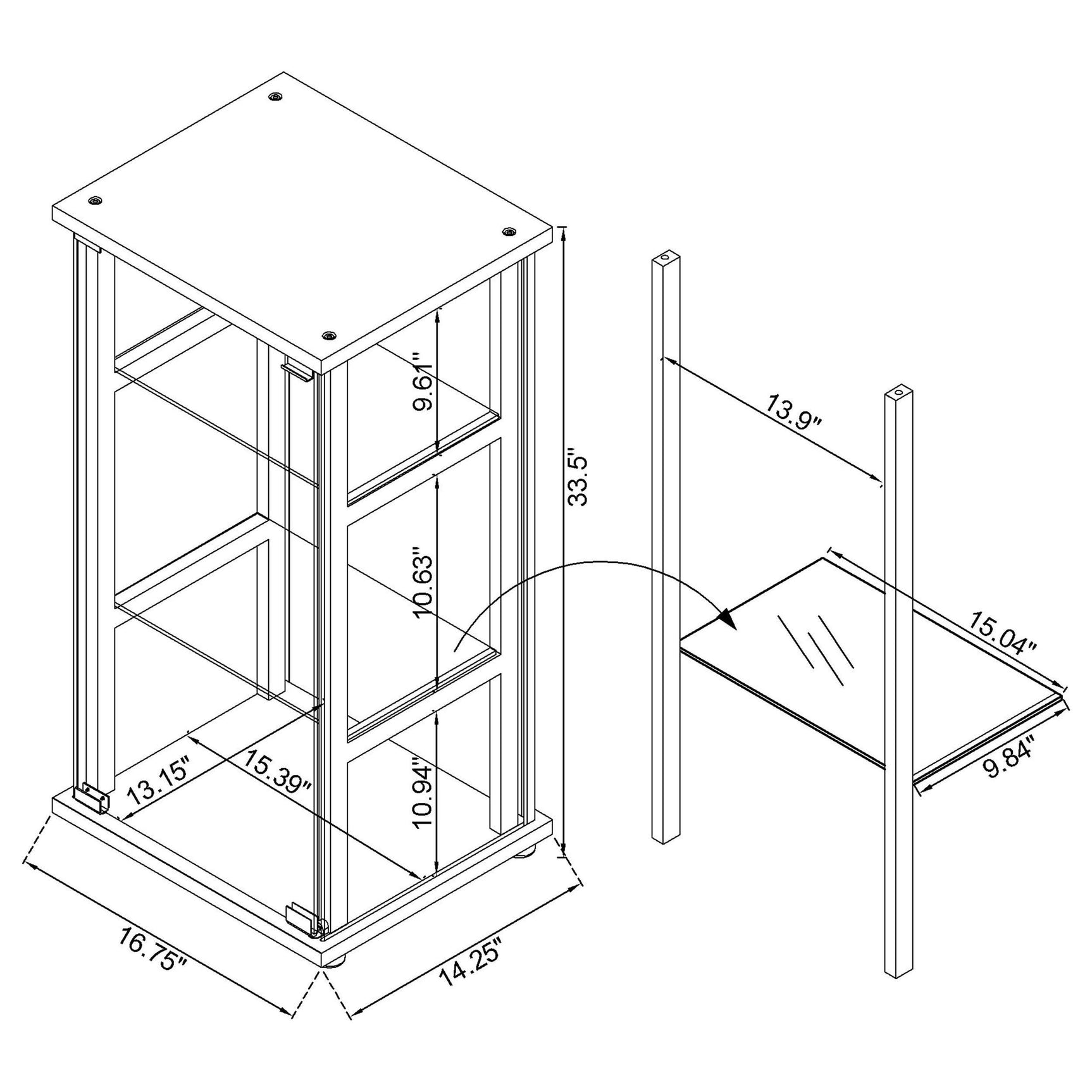 Cyclamen 3-shelf Clear Glass Curio Display Cabinet Black - Tampa Furniture Outlet