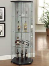 Zahavah 4-shelf Hexagonal Clear Glass Curio Cabinet Black - Tampa Furniture Outlet