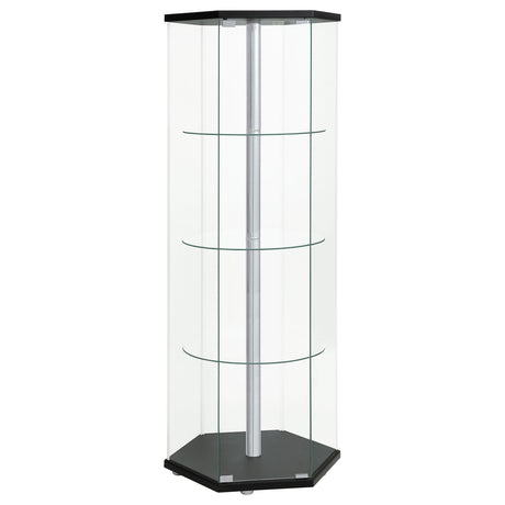 Tampa Furniture Outlet - Coaster - Zahavah 4-shelf Hexagonal Clear Glass Curio Cabinet Black - 950276
