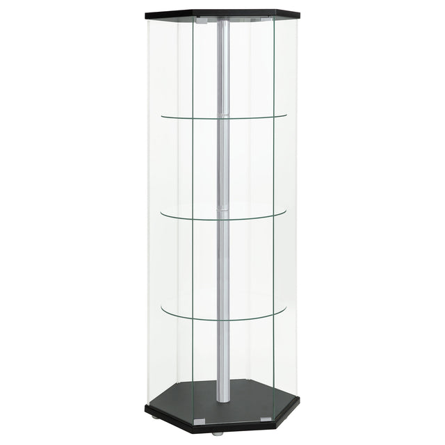 Tampa Furniture Outlet - Coaster - Zahavah 4-shelf Hexagonal Clear Glass Curio Cabinet Black - 950276