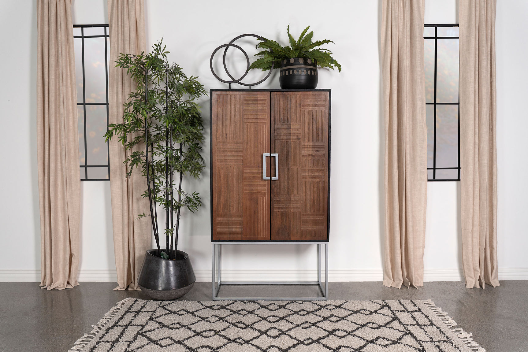 Borman 2-door Home Bar Cabinet Wine Storage Walnut and Black - Tampa Furniture Outlet