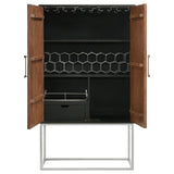 Borman 2-door Home Bar Cabinet Wine Storage Walnut and Black - Tampa Furniture Outlet